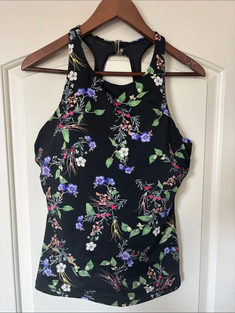 ATHLETA Women’s Swim Padded Tankini & Shorts Set Black Floral 38D/DD & Size 10